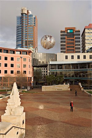 Silver fern globe suspended over the civic square, Wellington, North Island, New Zealand, Pacific Stock Photo - Rights-Managed, Code: 841-02718689