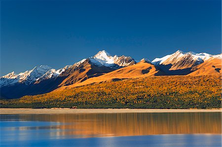 Lake Pukaki and Mount Stevenson, Gammack Range, Southern Alps, Canterbury, South Island, New Zealand, Pacific Foto de stock - Con derechos protegidos, Código: 841-02719217