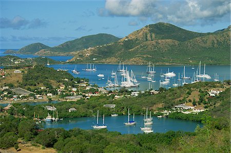 Aerial view over Falmouth Bay, with moored yachts, Antigua, Leeward Islands, West Indies, Caribbean, Central America Stock Photo - Rights-Managed, Code: 841-02710027