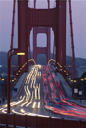 san francisco night - Traffic on the Golden Gate bridge at dusk, San Francisco, California, United States of America (U.S.A.), North America Stock Photo - Rights-Managed, Code: 841-02710510