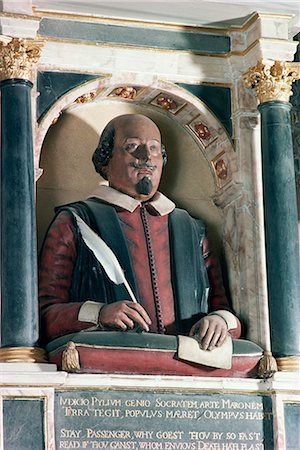 preceding - William Shakespeare's bust, Holy Trinity church, Stratford upon Avon, Warwickshire, England, United Kingdom, Europe Stock Photo - Rights-Managed, Code: 841-02710769