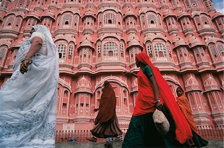 Women in saris walking past the Palace of the Winds (Hawa Mahal), Jaipur, Rajasthan state, India, Asia Stock Photo - Rights-Managed, Code: 841-02710875