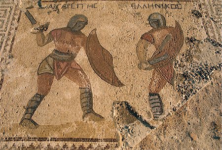 Detail of mosaic showing fighting warriors with swords and shields, Kourion, Cyprus, Europe Stock Photo - Rights-Managed, Code: 841-02711490