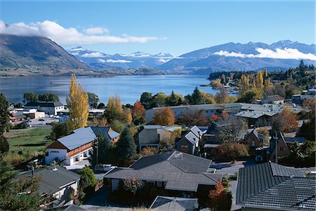 View over town to lake, Lake Wanaka, Otago, South Island, New Zealand, Pacific Stock Photo - Rights-Managed, Code: 841-02711683