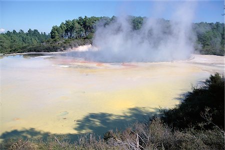 simsearch:841-03062347,k - Champagne Pools steaming, Waiotapu thermal reserves, Rotorua, South Auckland, North Island, New Zealand, Pacific Stock Photo - Rights-Managed, Code: 841-02711711