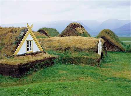 Buildings with turf roof and walls, typical of rural buildings up to 1900 as there were few trees, Restored Farm Museum, Glaumber (Glaumbaer), Iceland Stock Photo - Rights-Managed, Code: 841-02711781