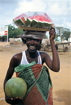 Woman selling water melons, the Gambia, West Africa, Africa Stock Photo - Rights-Managed, Code: 841-02712146