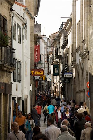 spanish street architecture - Rua Do Franco, a street famous for its restaurants, Santiago de Compostela, Galicia, Spain, Europe Stock Photo - Rights-Managed, Code: 841-02712570