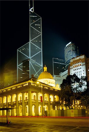 L'édifice de la Bank de Chine et de l'ancien édifice de la Cour suprême de nuit, Hong Kong, Chine, Asie Photographie de stock - Rights-Managed, Code: 841-02712781