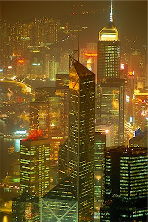 Aerial view of Hong Kong skyscrapers at night, China Stock Photo - Rights-Managed, Code: 841-02712897