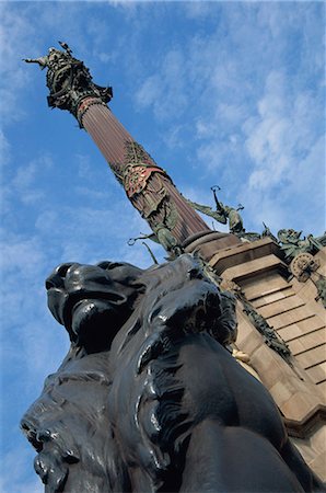 Low angle view close-up of the statue of a lion on the Columbus Monument in Barcelona, Catalunya (Catalonia) (Cataluna), Spain, Europe Stock Photo - Rights-Managed, Code: 841-02713576