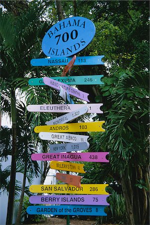 Signpost, Freeport, Grand Bahama, Bahamas, Central America Stock Photo - Rights-Managed, Code: 841-02713590