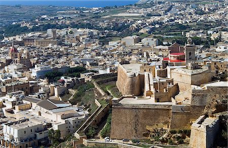 Vue aérienne de la Citadelle, Victoria ou Rabat, île de Gozo, Malte, Méditerranée, Europe Photographie de stock - Rights-Managed, Code: 841-02720157