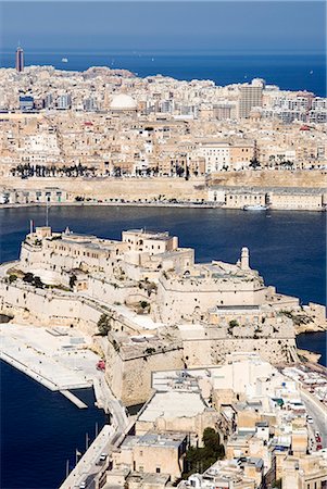 Aerial view of St. Angelo Fort and Valletta, Malta, Mediterranean, Europe Stock Photo - Rights-Managed, Code: 841-02720163