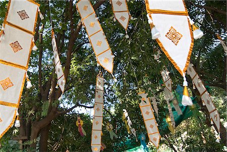 Buddhist flags in temple trees, Chiang Mai, Thailand, Southeast Asia, Asia Stock Photo - Rights-Managed, Code: 841-02721297