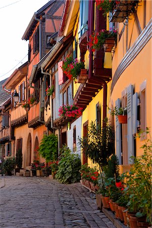 fachwerk - Fachwerkhäuser auf der Straße mit Kopfsteinpflaster, Eguisheim, Haut-Rhin, Elsass, Frankreich, Europa Stockbilder - Lizenzpflichtiges, Bildnummer: 841-02721470