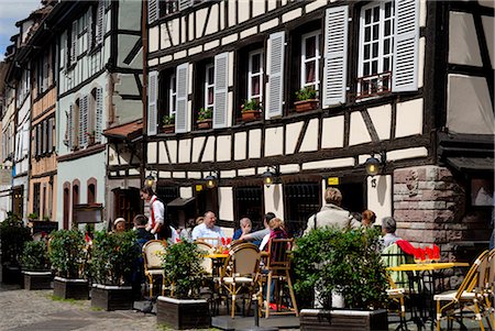 restaurant of sidewalk - Restaurant, timbered buildings, La Petite France, Strasbourg, Alsace, France, Europe Stock Photo - Rights-Managed, Code: 841-02721598