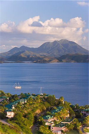 seascapes mountain view - Frigate Bay, southeast of Basseterre, an isthmus with the calm Caribbean-side Frigate Bay beach, St. Kitts, Leeward Islands, West Indies, Caribbean, Central America Stock Photo - Rights-Managed, Code: 841-02722179