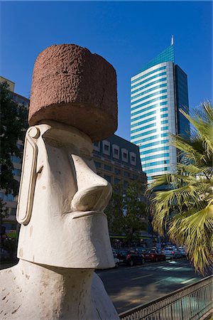 Moai statue on Santiago's main street Avenue O'Higgins, Santiago, Chile, South America Stock Photo - Rights-Managed, Code: 841-02722246