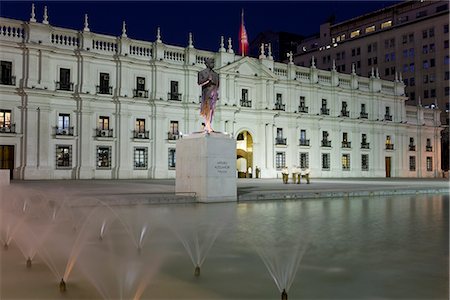 santiago de chile - Palacio de la Moneda, Chile's presidential palace illuminated at dusk, Santiago, Chile, South America Stock Photo - Rights-Managed, Code: 841-02722266