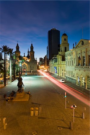 santiago (capital city of chile) - Elevated dusk view over Plaza de Armas to Santiago Cathedral, Santiago, Chile, South America Stock Photo - Rights-Managed, Code: 841-02722311