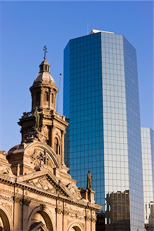 santiago cathedral - Cathedral Metropolitana and modern office building in Plaza de Armas, Santiago, Chile, South America Stock Photo - Rights-Managed, Code: 841-02722356