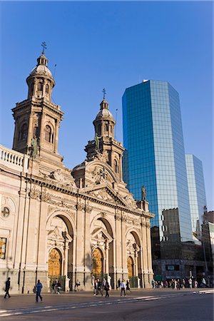 santiago (capital city of chile) - Cathedral Metropolitana and modern office building in Plaza de Armas, Santiago, Chile, South America Stock Photo - Rights-Managed, Code: 841-02722358