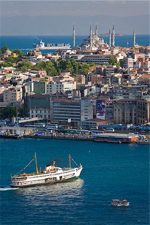 Elevated view over the Bosphorus and Sultanahmet from the Galata Tower, Istanbul, Turkey, Europe Stock Photo - Rights-Managed, Code: 841-02722401