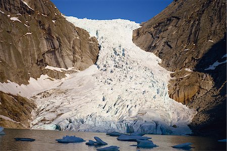 Briksdal's Glacier flowing into Nordfjord, Norway, Scandinavia, Europe Stock Photo - Rights-Managed, Code: 841-02722704