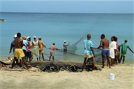 Pêcheurs sur la plage de la tortue, Tobago, Antilles, Caraïbes, Amérique centrale Photographie de stock - Rights-Managed, Code: 841-02825603