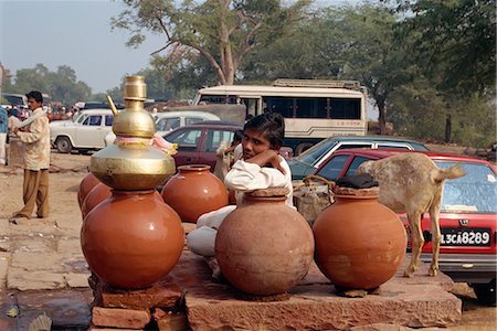 Water pots by the road, Fatehpur Sikri, Uttar Pradesh state, India, Asia Stock Photo - Rights-Managed, Code: 841-02826121