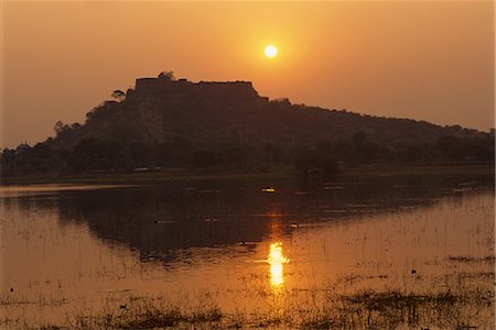 rajasthan natural scenery - Sunset over lake in town, Deogarh, Rajasthan state, India, Asia Stock Photo - Rights-Managed, Code: 841-02826361