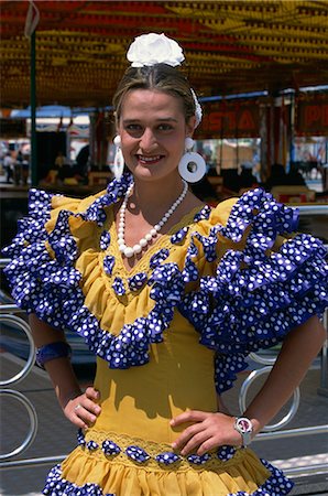 spain traditional costumes women - Woman in flamenco dress, April Fair, Seville, Andalucia, Spain, Europe Stock Photo - Rights-Managed, Code: 841-02831225