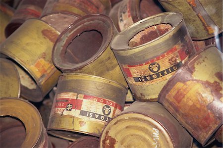 Cyclon B poison cannisters, Auschwitz, Makopolska, Poland, Europe Fotografie stock - Rights-Managed, Codice: 841-02831361