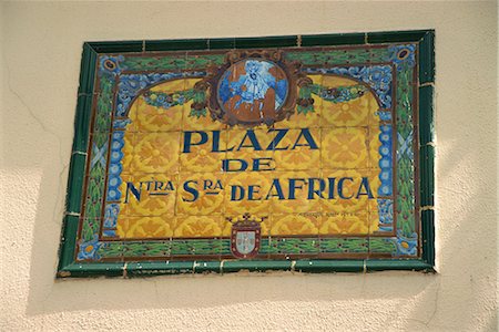 street signs in africa - Ceramic tile plaque in main square, Ceuta, Spanish North Africa, Africa Stock Photo - Rights-Managed, Code: 841-02831585