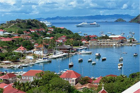 st barth - Aerial view over Gustavia, with cruise ship anchored offshore, St. Barthelemy (St. Barts), Leeward Islands, West Indies, Caribbean, Central America Stock Photo - Rights-Managed, Code: 841-02832101