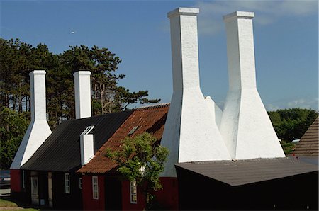 Bornholm smokehouse chimneys, where herrings are smoked, at Allinge, Bornholm, Denmark, Scandinavia, Europe Stock Photo - Rights-Managed, Code: 841-02832148