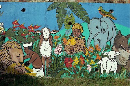 Painting on school wall, Charlotte Amalie, St. Thomas, U.S. Virgin Islands, West Indies, Caribbean, Central America Stock Photo - Rights-Managed, Code: 841-02832180