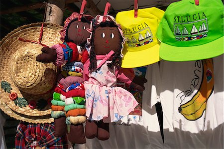 Hats and doll souvenirs for sale, St. Lucia, Windward Islands, West Indies, Caribbean, Central America Stock Photo - Rights-Managed, Code: 841-02832223