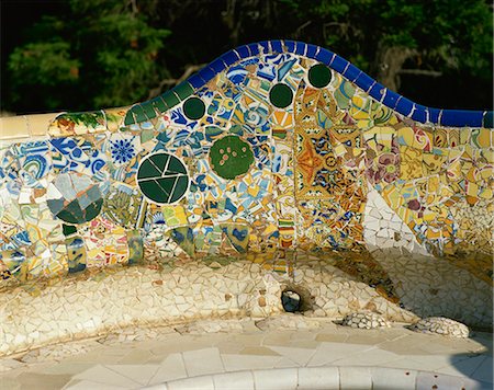 Gaudi mosaics, Guell Park, Barcelona, Catalonia, Spain, Europe Stock Photo - Rights-Managed, Code: 841-02832351