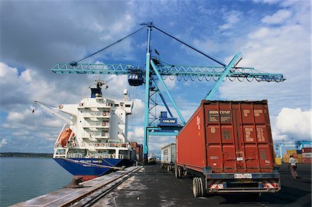 shipping containers on trucks - Ship to Shore, Container Terminal, Mombasa Harbour, Kenya, East Africa, Africa Stock Photo - Rights-Managed, Code: 841-02832682