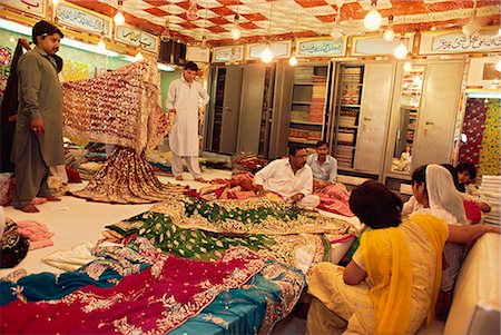 Textile and silk sari shop, Anarkali Bazaar, Lahore, Pakistan, Asia Stock Photo - Rights-Managed, Code: 841-02832822