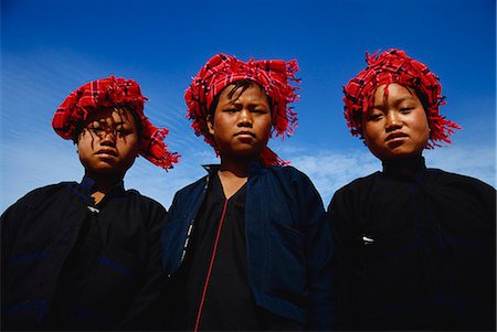 Portrait of three young girls of the Pa-O tribe, Aungban, Shan Plateau, Myanmar (Burma), Asia Stock Photo - Rights-Managed, Code: 841-02832893