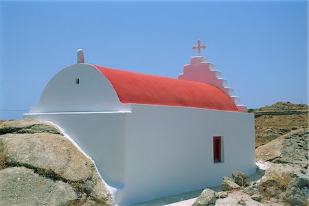 simsearch:841-03067420,k - Small old church with red roof on Mykonos, Cyclades Islands, Greek Islands, Greece, Europe Foto de stock - Con derechos protegidos, Código: 841-02899405