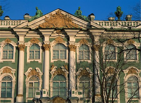 Close up of the facade of windows and columns of the Winter Palace housing the Hermitage Museum, St. Petersburg, UNESCO World Heritage Site, Russia, Europe Stock Photo - Rights-Managed, Code: 841-02899458
