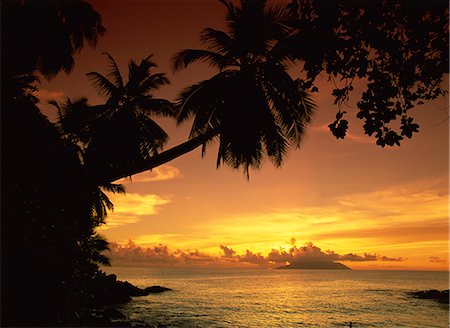 seychelles - Sunset from Le Northolme Hotel, Beau Vallon Bay, Mahe, Seychelles, Indian Ocean, Africa Foto de stock - Con derechos protegidos, Código: 841-02899720