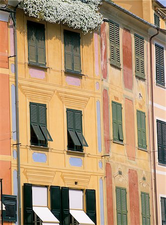 Pastel painted buildings and windows, Portofino, Liguria, Italy, Europe Stock Photo - Rights-Managed, Code: 841-02899776