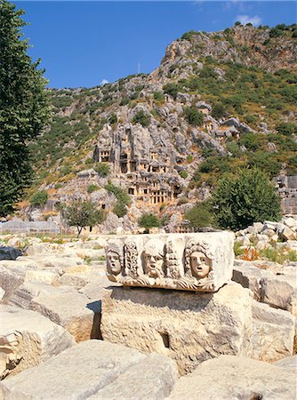 simsearch:841-02710916,k - Stone carvings at ancient Lycian ruins, Myra, Anatolia, Turkey, Asia Minor, Asia Foto de stock - Con derechos protegidos, Código: 841-02899786