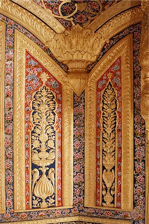 plaster detail not people - Raised gilded plaster work on painted wall, Kuchaman Fort, Kuchaman, Rajasthan state, India, Asia Stock Photo - Rights-Managed, Code: 841-02900504