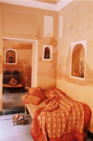 Restored 400 year old merchant's haveli, an all stone structure, Chanwar Palki Walon-ki Haveli also known as Amber Havali, Amber, near Jaipur, Rajasthan state, India, Asia Stock Photo - Rights-Managed, Code: 841-02900529